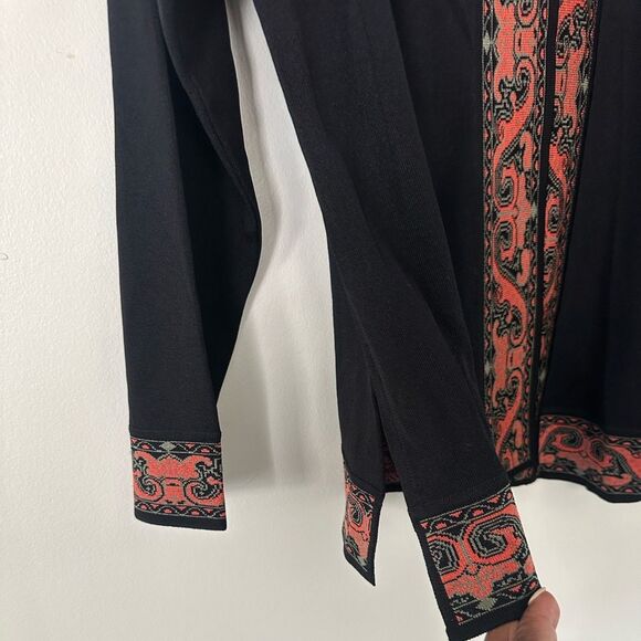 Misook Black Pink Paisley Embelished Cardigan Sweater L - Picture 3 of 6